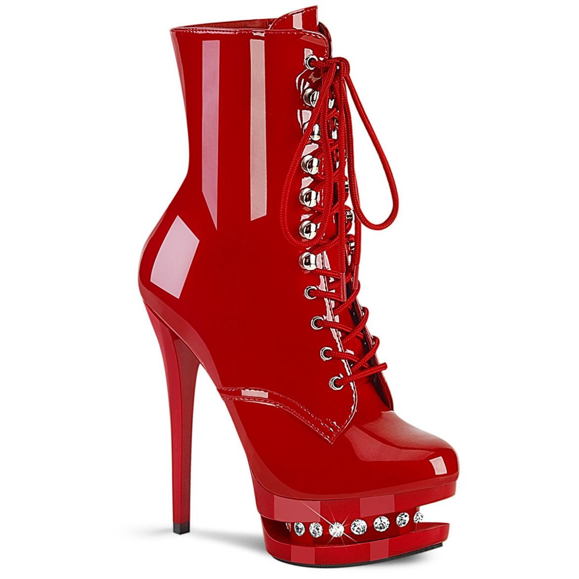 Product image of Pleaser BLONDIE-R-1020 Red Patent/Red 6 inch (15.2 cm) Heel 1 1/2 inch (3.8 cm) Platform Lace-Up Front Ankle Boot Side Zip