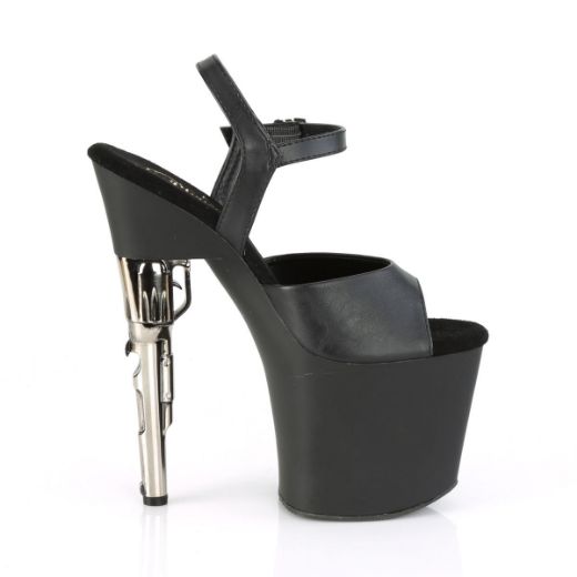 Product image of Pleaser BONDGIRL-709 Black Faux Leather/Black Matte 7 1/2 inch (19.1 cm) Gun Heel 3 1/2 inch (8.9 cm) Platform Ankle Strap Sandal Shoes