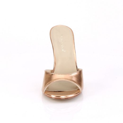 Product image of Pleaser CLASSIQUE-01 Rose Gold Metallic Polyurethane (Pu) 4 inch (10.2 cm) Heel Peep Toe Slide Slide Mule Shoes