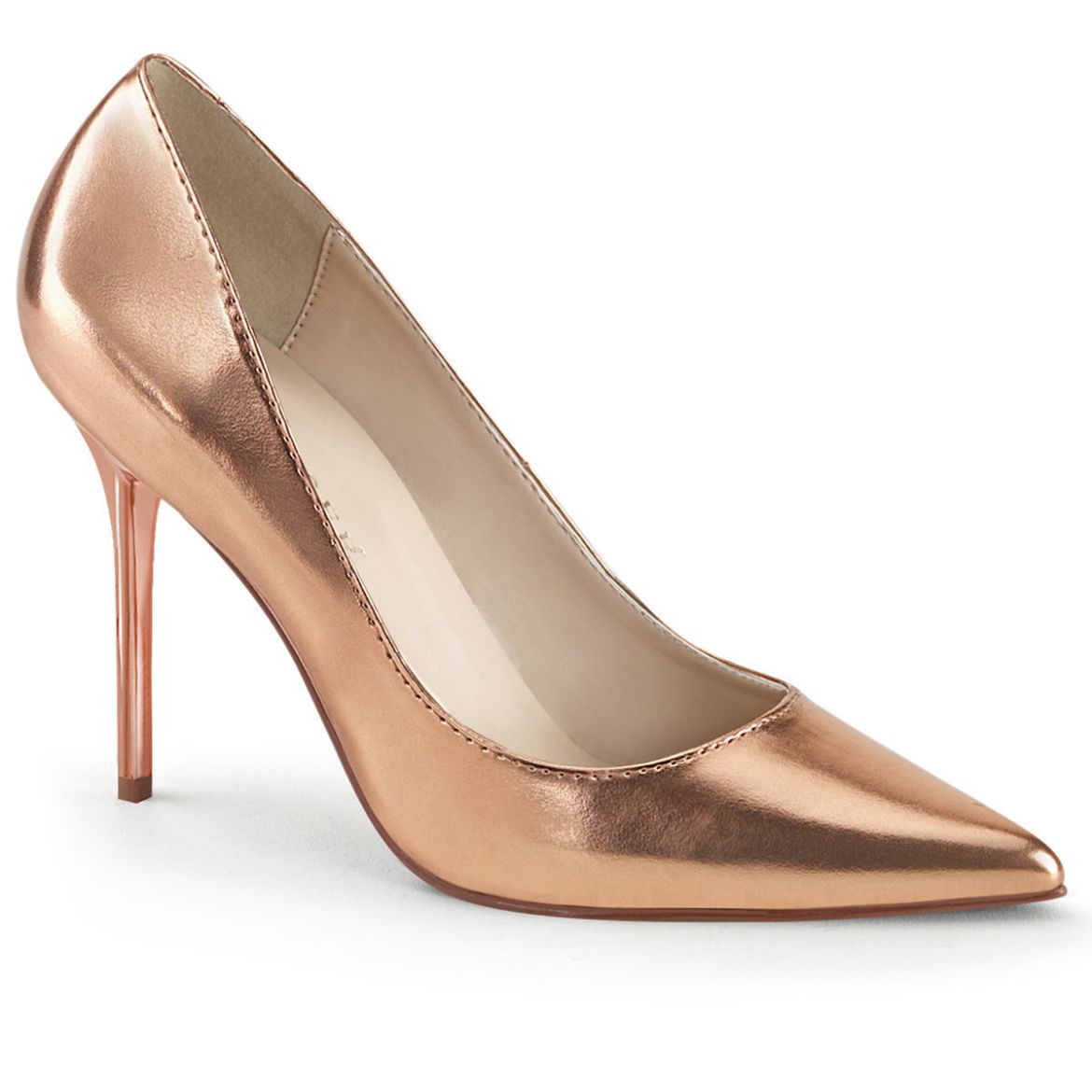 Product image of Pleaser CLASSIQUE-20 Rose Gold Metallic Polyurethane (Pu) 4 inch (10.2 cm) Heel Pointed Toe Pump Court Pump Shoes
