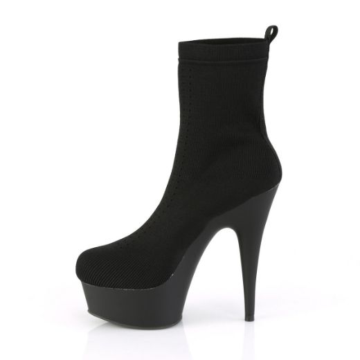 Product image of Pleaser DELIGHT-1002-1 Black Stretch Knit Fabric/Black Matte 6 inch (15.2 cm) Heel 1 3/4 inch (4.5 cm) Platform Pull-On Stretch Sock-Like Ankle Bootie