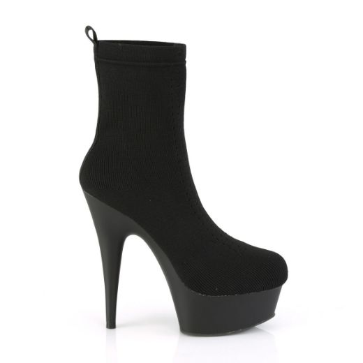 Product image of Pleaser DELIGHT-1002-1 Black Stretch Knit Fabric/Black Matte 6 inch (15.2 cm) Heel 1 3/4 inch (4.5 cm) Platform Pull-On Stretch Sock-Like Ankle Bootie