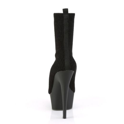 Product image of Pleaser DELIGHT-1002-2 Black Stretch Knit Fabric/Black Matte 6 inch (15.2 cm) Heel 1 3/4 inch (4.5 cm) Platform Pull-On Stretch Sock-Like Ankle Bootie