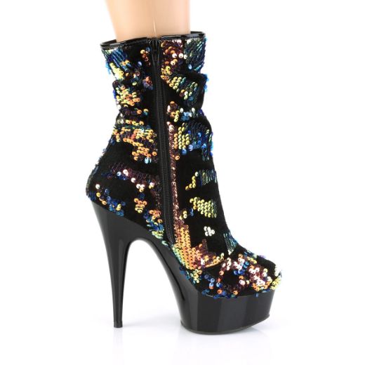 Product image of Pleaser DELIGHT-1004 Blue Iridescent Sequins/Black 6 inch (15.2 cm) Heel 1 3/4 inch (4.5 cm) Platform Slouch Ankle Boot Side Zip