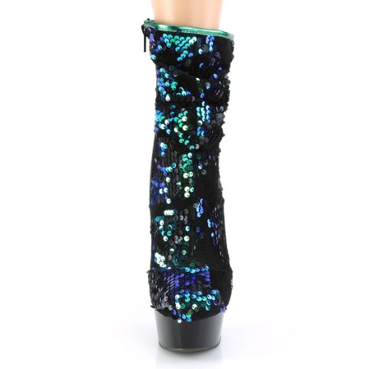 Product image of Pleaser DELIGHT-1004 Green Iridescent Sequins/Black 6 inch (15.2 cm) Heel 1 3/4 inch (4.5 cm) Platform Slouch Ankle Boot Side Zip