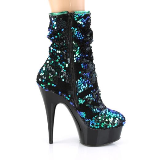 Product image of Pleaser DELIGHT-1004 Green Iridescent Sequins/Black 6 inch (15.2 cm) Heel 1 3/4 inch (4.5 cm) Platform Slouch Ankle Boot Side Zip