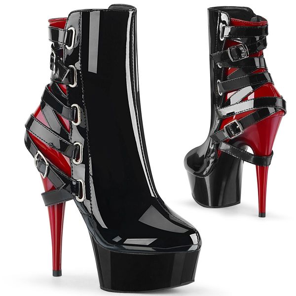 Product image of Pleaser DELIGHT-1012 Black-Red Patent/Black-Red 6 inch (15.2 cm) Heel 1 3/4 inch (4.5 cm) Platform Two Tone Strappy Ankle Boot Inside Zip