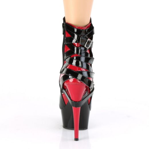 Product image of Pleaser DELIGHT-1012 Black-Red Patent/Black-Red 6 inch (15.2 cm) Heel 1 3/4 inch (4.5 cm) Platform Two Tone Strappy Ankle Boot Inside Zip