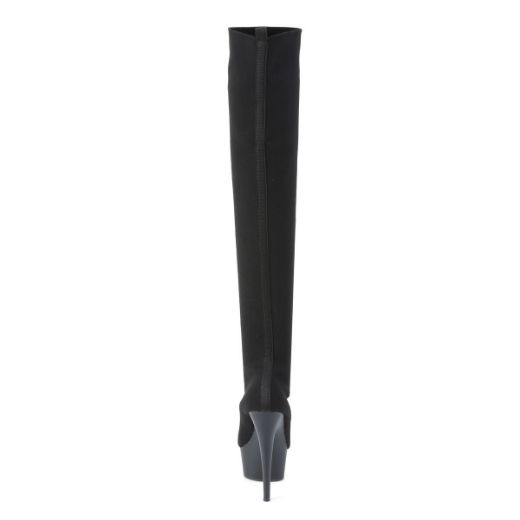 Product image of Pleaser DELIGHT-3002-1 Black Stretch Knit Fabric/Black Matte 6 inch (15.2 cm) Heel 1 3/4 inch (4.5 cm) Platform Pull-On Stretch Knit Thigh Boot Thigh High Boot