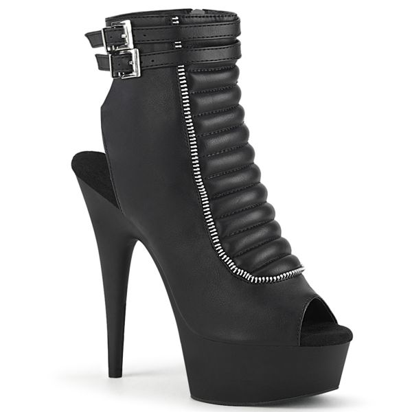 Product image of Pleaser DELIGHT-600-18 Black Faux Leather/Black Matte 6 inch (15.2 cm) Heel 1 3/4 inch (4.5 cm) Platform Open Toe/Heel Ankle Boot Side Zip