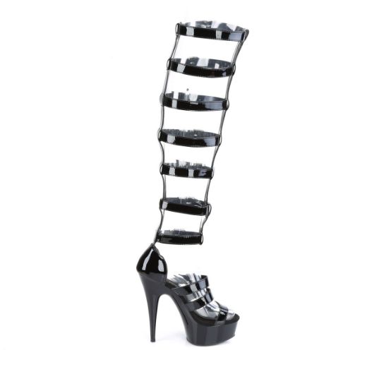 Product image of Pleaser DELIGHT-600-46 Black Patent/Black 6 inch (15.2 cm) Heel 1 3/4 inch (4.5 cm) Platform Interchangeable Gladiator Sandal Boot