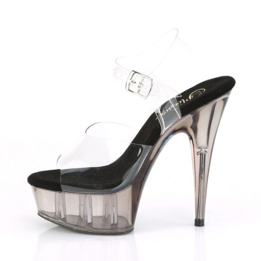 Product image of Pleaser DELIGHT-608T Clear/Smoke Tinted 6 inch (15.2 cm) Heel 1 3/4 inch (4.5 cm) Tinted Platform Ankle Strap Sandal Shoes