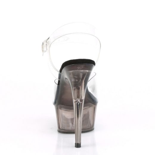 Product image of Pleaser DELIGHT-608T Clear/Smoke Tinted 6 inch (15.2 cm) Heel 1 3/4 inch (4.5 cm) Tinted Platform Ankle Strap Sandal Shoes