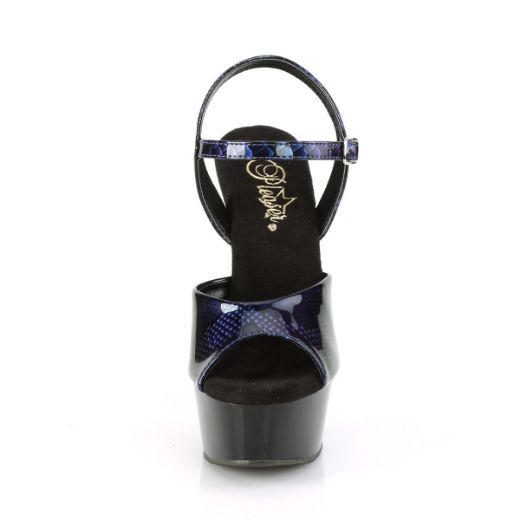 Product image of Pleaser DELIGHT-609SP Royal Blue Animal Print Patent/Black 6 inch (15.2 cm) Heel 1 3/4 inch (4.5 cm) Platform Ankle Strap Sandal With  Animal Print Skin Print Shoes