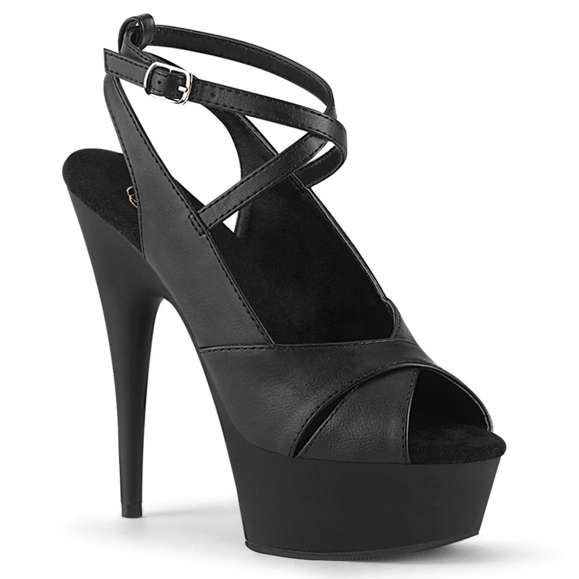 Product image of Pleaser DELIGHT-632 Black Faux Leather/Black Matte 6 inch (15.2 cm) Heel 1 3/4 inch (4.5 cm) Platform Sling Back Ankle Strap Sandal Shoes
