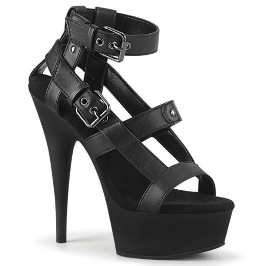 Product image of Pleaser DELIGHT-637 Black Faux Leather/Black Matte 6 inch (15.2 cm) Heel 1 3/4 inch (4.5 cm) Platform Gladiator Sandal Shoes