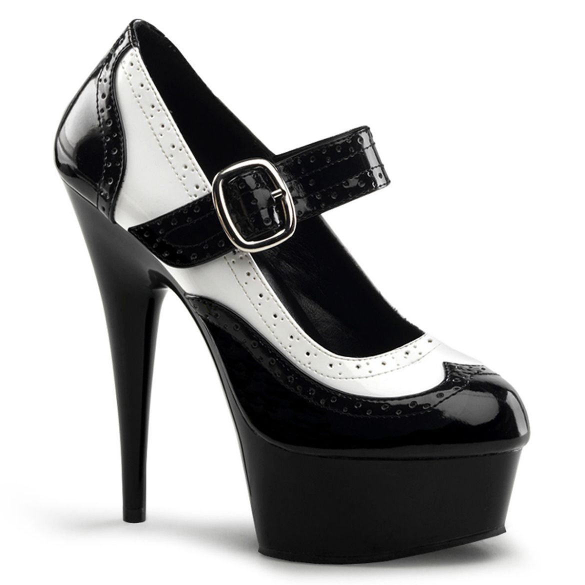 Product image of Pleaser DELIGHT-688 Black-White Patent/Black 6 inch (15.2 cm) Heel Mary Jane Spectator Platform Pump Court Pump Shoes