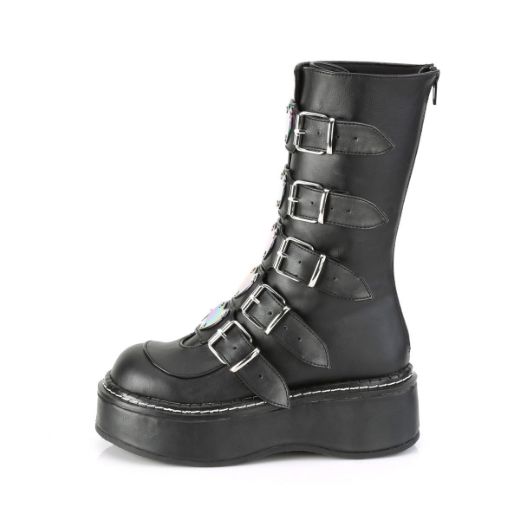 Product image of Demonia EMILY-330 Black Vegan Faux Leather 2 inch (5.1 cm) Platform Calf High With  5 Buckles Straps Back Metal Zip