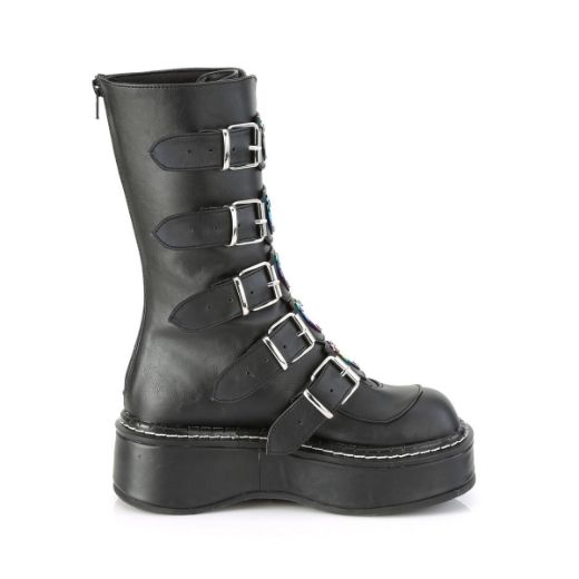 Product image of Demonia EMILY-330 Black Vegan Faux Leather 2 inch (5.1 cm) Platform Calf High With  5 Buckles Straps Back Metal Zip