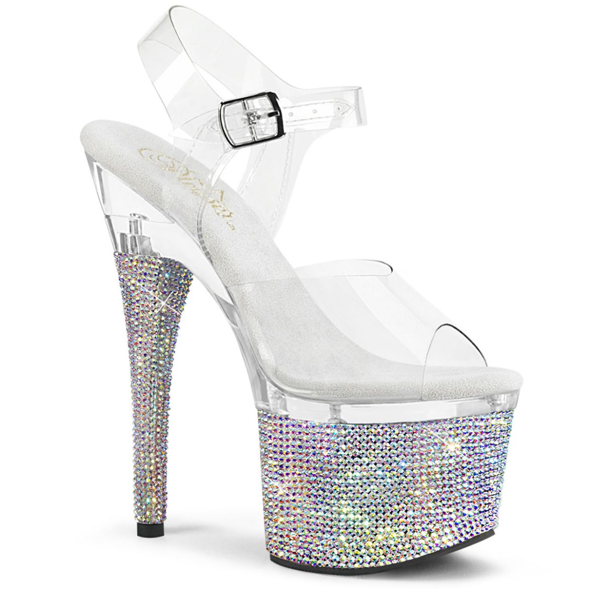 Product image of Pleaser ESTEEM-708DM Clear/Clear-Silver Rhinestones 7 inch (17.8 cm) Heel 3 inch (7.6 cm) Platform Ankle Strap Sandal With Rs Shoes