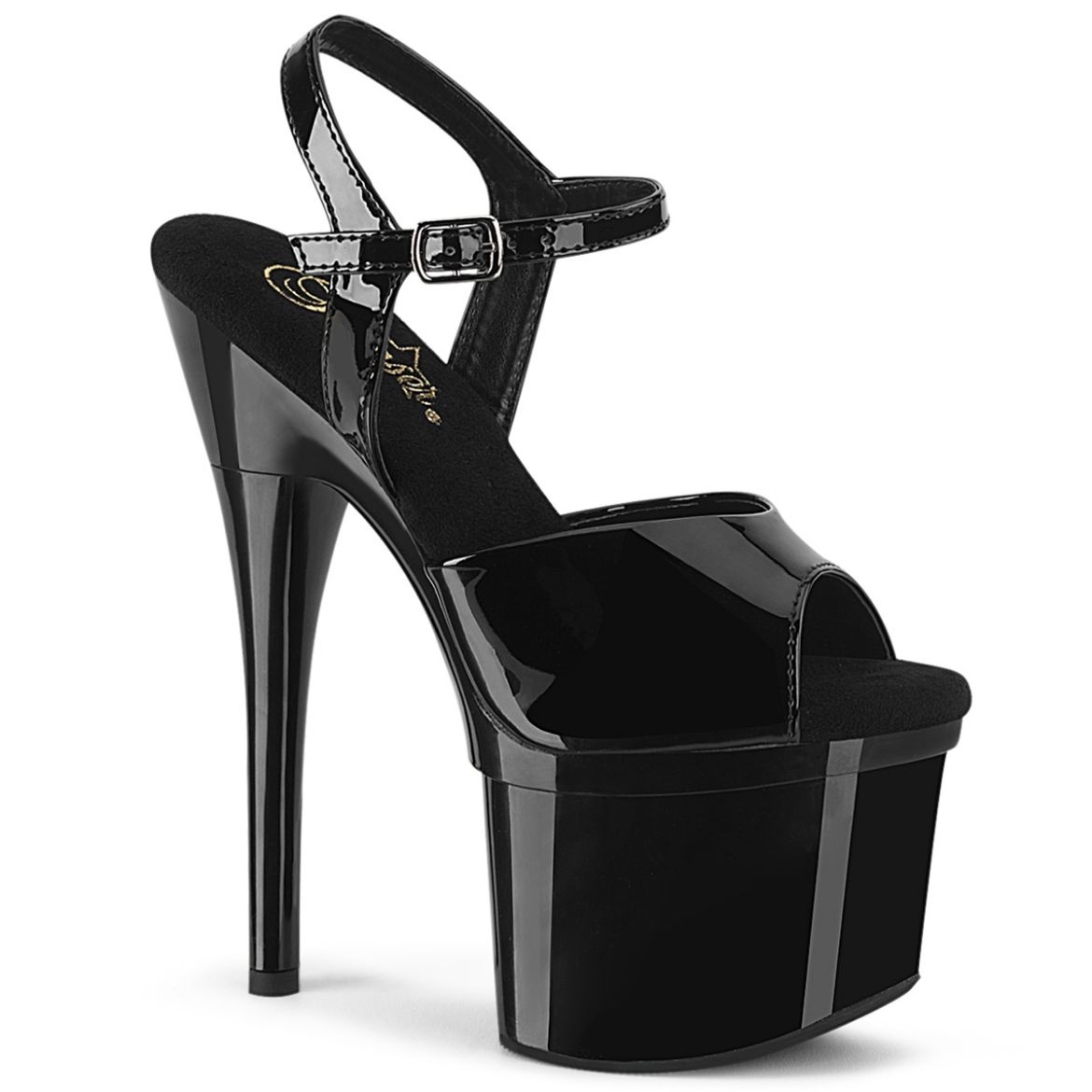 Product image of Pleaser ESTEEM-709 Black Patent/Black 7 inch (17.8 cm) Heel 3 inch (7.6 cm) Platform Ankle Strap Sandal Shoes