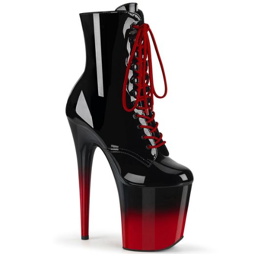 Product image of Pleaser FLAMINGO-1020BR-H Black Patent/Black-Red 8 inch (20 cm) Heel 4 inch (10 cm) Platform Two Tone Lace-Up Ankle Boot Side Zip
