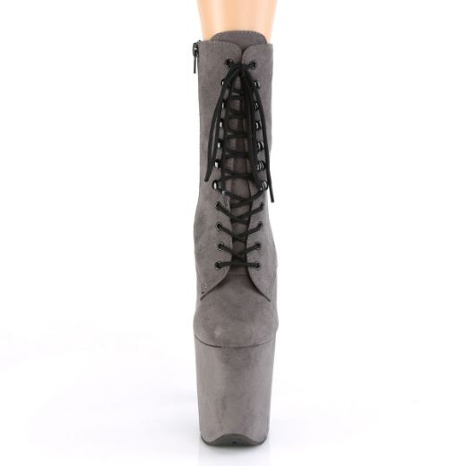 Product image of Pleaser FLAMINGO-1020FS Grey Faux Suede/Grey Faux Suede 8 inch (20.3 cm) Heel 4 inch (10.2 cm) Platform Lace-Up Front Ankle Boot Side Zip