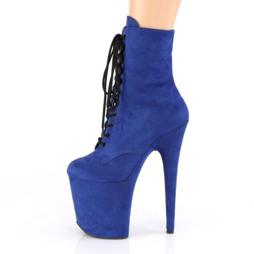 Product image of Pleaser FLAMINGO-1020FS Royal Blue Faux Suede/Royal Blue Faux Suede 8 inch (20.3 cm) Heel 4 inch (10.3 cm) Platform Lace-Up Front Ankle Boot Side Zip