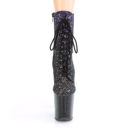Product image of Pleaser FLAMINGO-1020OMBG Purple Multicolour Glitter/Black 8 inch (8 cm) Heel 4 inch (4 cm) Platform Lace-Up Front Ankle Boot Side Zip