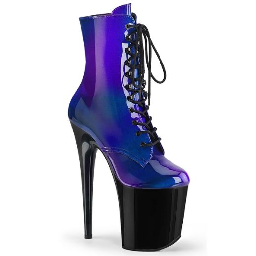 Product image of Pleaser FLAMINGO-1020SHG Blue-Purple/Black 8 inch (20 cm) Heel 4 inch (10 cm) Platform Lace-Up Front Ankle Boot Side Zip