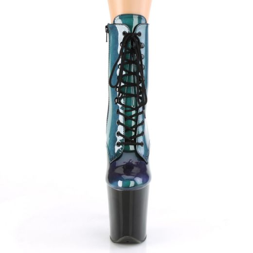 Product image of Pleaser FLAMINGO-1020SHG Purple-Green/Black 8 inch (20 cm) Heel 4 inch (10 cm) Platform Lace-Up Front Ankle Boot Side Zip