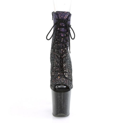 Product image of Pleaser FLAMINGO-1021OMBG Purple Multicolour Glitter/Black 8 inch (20 cm) Heel 4 inch (10 cm) Platform Peep Toe Lace-Up Ankle Boot Side Zip