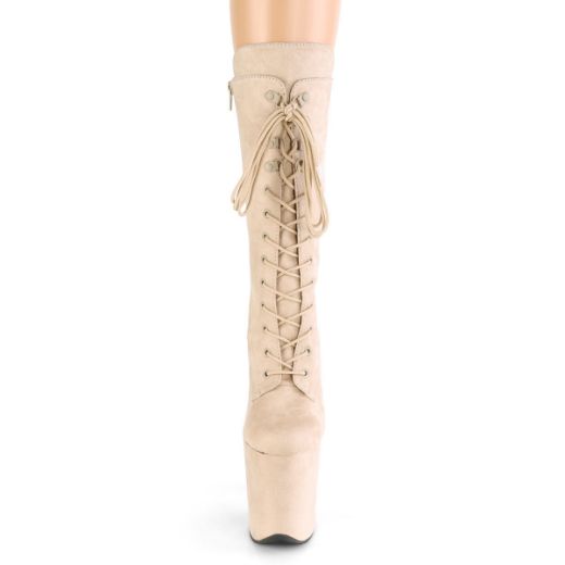 Product image of Pleaser FLAMINGO-1050FS Beige Faux Suede/Beige Faux Suede 8 inch (20 cm) Heel 4 inch (10 cm) Platform Lace-Up Front Mid Calf Boot Side Zip