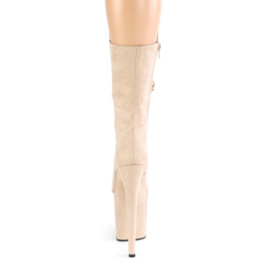 Product image of Pleaser FLAMINGO-1050FS Beige Faux Suede/Beige Faux Suede 8 inch (20 cm) Heel 4 inch (10 cm) Platform Lace-Up Front Mid Calf Boot Side Zip