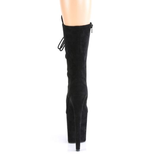 Product image of Pleaser FLAMINGO-1050FS Black Faux Suede/Black Faux Suede 8 inch (20 cm) Heel 4 inch (10 cm) Platform Lace-Up Front Mid Calf Boot Side Zip