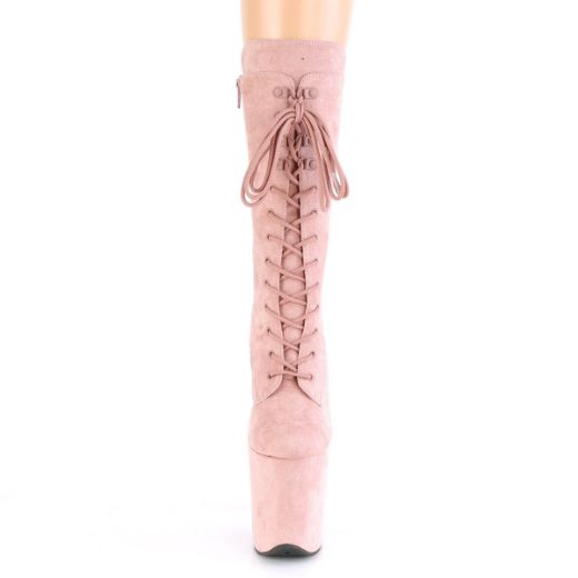 Product image of Pleaser FLAMINGO-1050FS Dusty Blush F Faux Suede/Dusty Blush F.Faux Suede 8 inch (20 cm) Heel 4 inch (10 cm) Platform Lace-Up Front Mid Calf Boot Side Zip