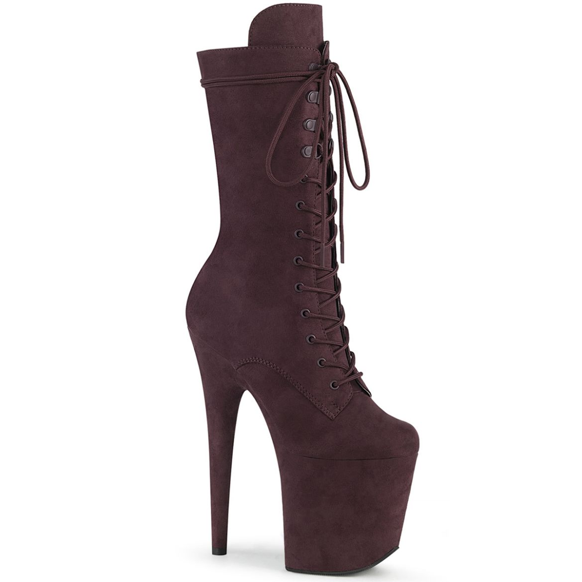 Product image of Pleaser FLAMINGO-1050FS Brown Faux Suede/Brown Faux Suede 8 inch (20 cm) Heel 4 inch (10 cm) Platform Lace-Up Front Mid Calf Boot Side Zip