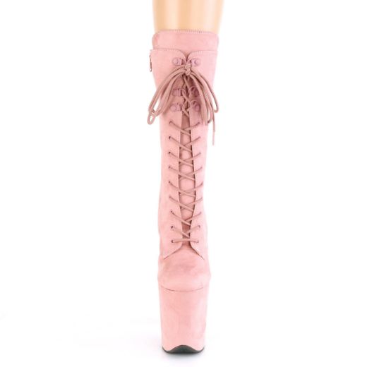 Product image of Pleaser FLAMINGO-1050FS Baby Pink Faux Suede/Baby Pink Faux Suede 8 inch (20 cm) Heel 4 inch (10 cm) Platform Lace-Up Front Mid Calf Boot Side Zip