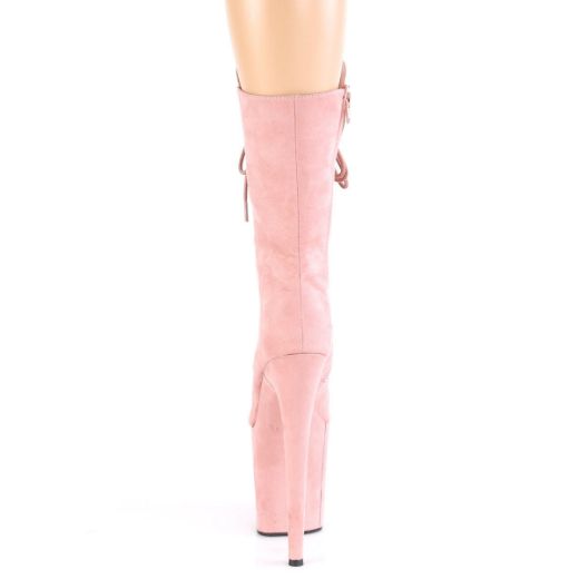 Product image of Pleaser FLAMINGO-1050FS Baby Pink Faux Suede/Baby Pink Faux Suede 8 inch (20 cm) Heel 4 inch (10 cm) Platform Lace-Up Front Mid Calf Boot Side Zip