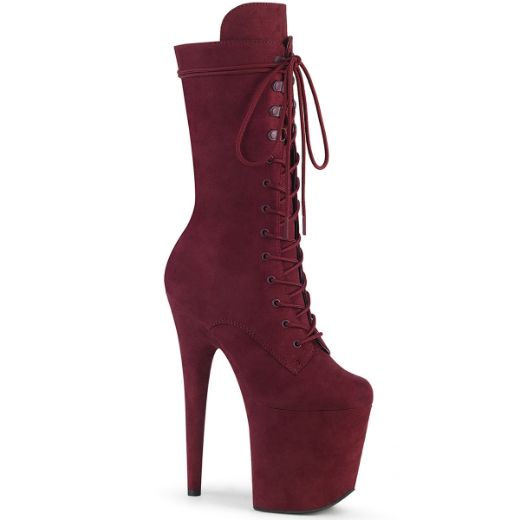 Product image of Pleaser FLAMINGO-1050FS Burgundy Faux Suede/Burgundy Faux Suede 8 inch (20 cm) Heel 4 inch (10 cm) Platform Lace-Up Front Mid Calf Boot Side Zip