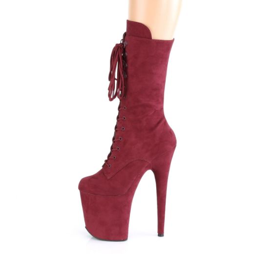 Product image of Pleaser FLAMINGO-1050FS Burgundy Faux Suede/Burgundy Faux Suede 8 inch (20 cm) Heel 4 inch (10 cm) Platform Lace-Up Front Mid Calf Boot Side Zip