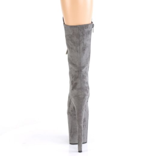 Product image of Pleaser FLAMINGO-1050FS Grey Faux Suede/Grey Faux Suede 8 inch (20 cm) Heel 4 inch (10 cm) Platform Lace-Up Front Mid Calf Boot Side Zip