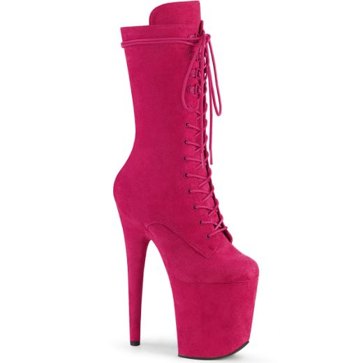 Product image of Pleaser FLAMINGO-1050FS Hot Pink Faux Suede/Hot Pink Faux Suede 8 inch (20 cm) Heel 4 inch (10 cm) Platform Lace-Up Front Mid Calf Boot Side Zip