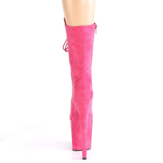Product image of Pleaser FLAMINGO-1050FS Hot Pink Faux Suede/Hot Pink Faux Suede 8 inch (20 cm) Heel 4 inch (10 cm) Platform Lace-Up Front Mid Calf Boot Side Zip
