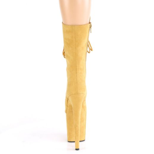 Product image of Pleaser FLAMINGO-1050FS Mustard Faux Suede/Mustard Faux Suede 8 inch (20 cm) Heel 4 inch (10 cm) Platform Lace-Up Front Mid Calf Boot Side Zip