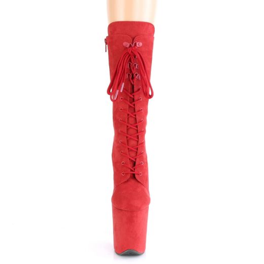 Product image of Pleaser FLAMINGO-1050FS Red Faux Suede/Red Faux Suede 8 inch (20 cm) Heel 4 inch (10 cm) Platform Lace-Up Front Mid Calf Boot Side Zip