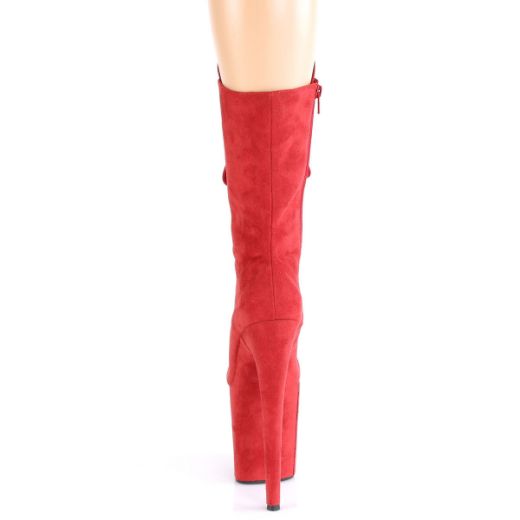 Product image of Pleaser FLAMINGO-1050FS Red Faux Suede/Red Faux Suede 8 inch (20 cm) Heel 4 inch (10 cm) Platform Lace-Up Front Mid Calf Boot Side Zip