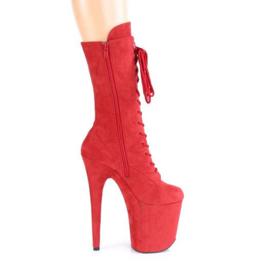 Product image of Pleaser FLAMINGO-1050FS Red Faux Suede/Red Faux Suede 8 inch (20 cm) Heel 4 inch (10 cm) Platform Lace-Up Front Mid Calf Boot Side Zip