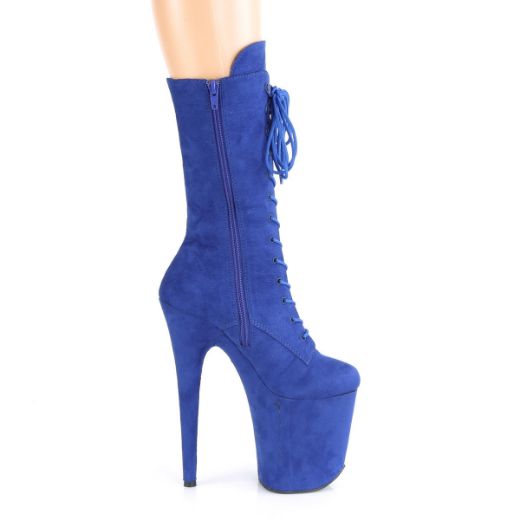 Product image of Pleaser FLAMINGO-1050FS Royal Blue Faux Suede/Royal Blue Suede 8 inch (20 cm) Heel 4 inch (10 cm) Platform Lace-Up Front Mid Calf Boot Side Zip