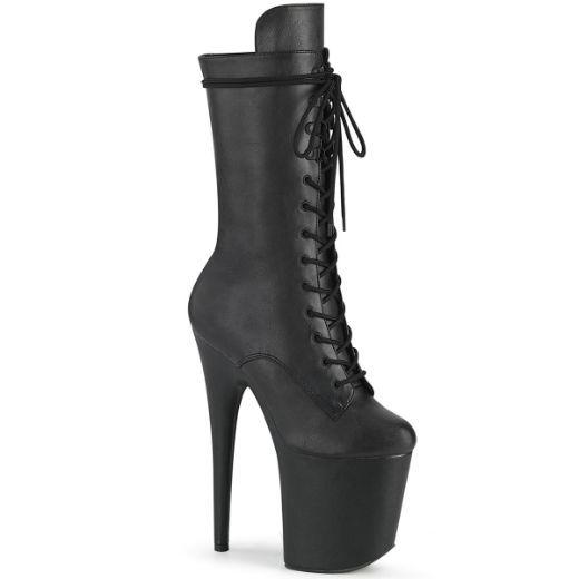Product image of Pleaser FLAMINGO-1050WR Black Faux Leather/Black Faux Leather 8 inch (20 cm) Heel 4 inch (10 cm) Platform Lace-Up Front Mid Calf Boot Side Zip